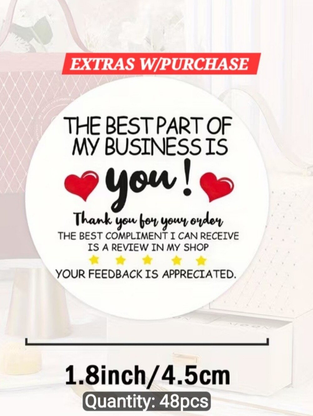 48pcs. 'The Best Part Of My Busuness Is ❤️You!❤️' 3 Random Polymailers 1.8"x1.5